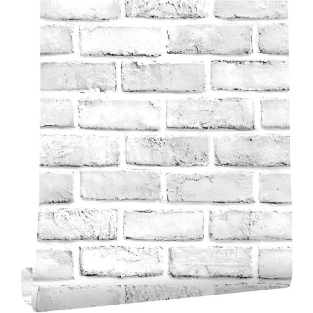 Home White Gray Peel and Stick Wallpaper Brick Contact Paper 120” ×18” Faux 3D B